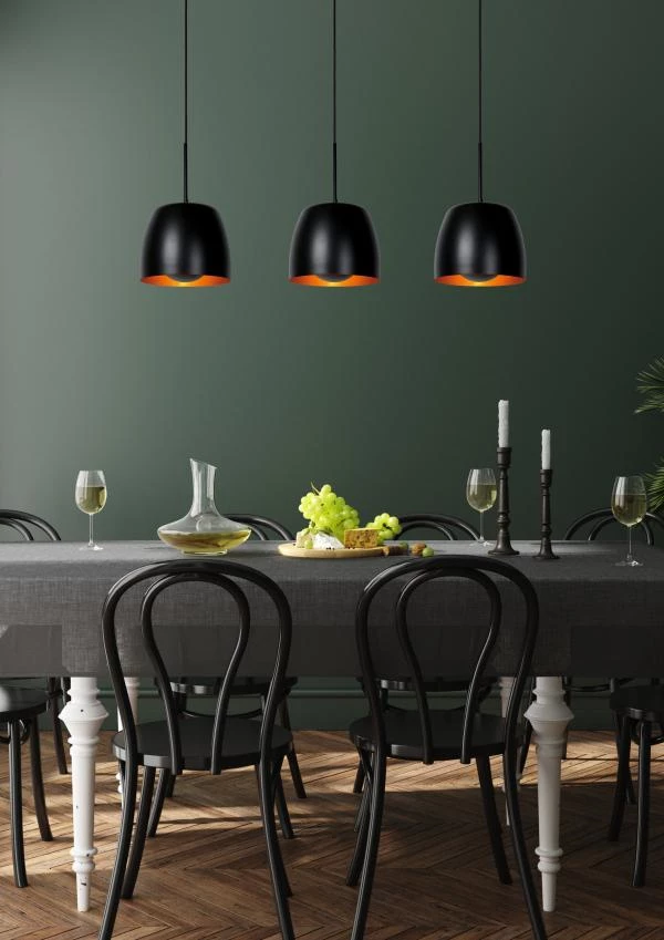 Lucide NOLAN - Pendant light - 3xE27 - Black - ambiance 1